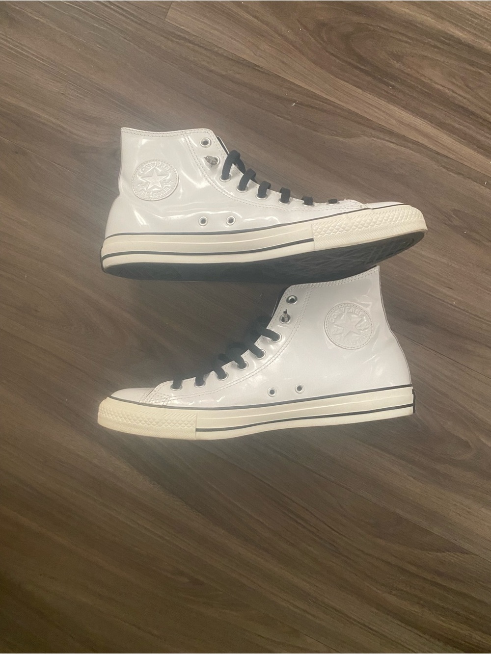 Converse Patent White High-Top Sneakers with Black Laces nwot